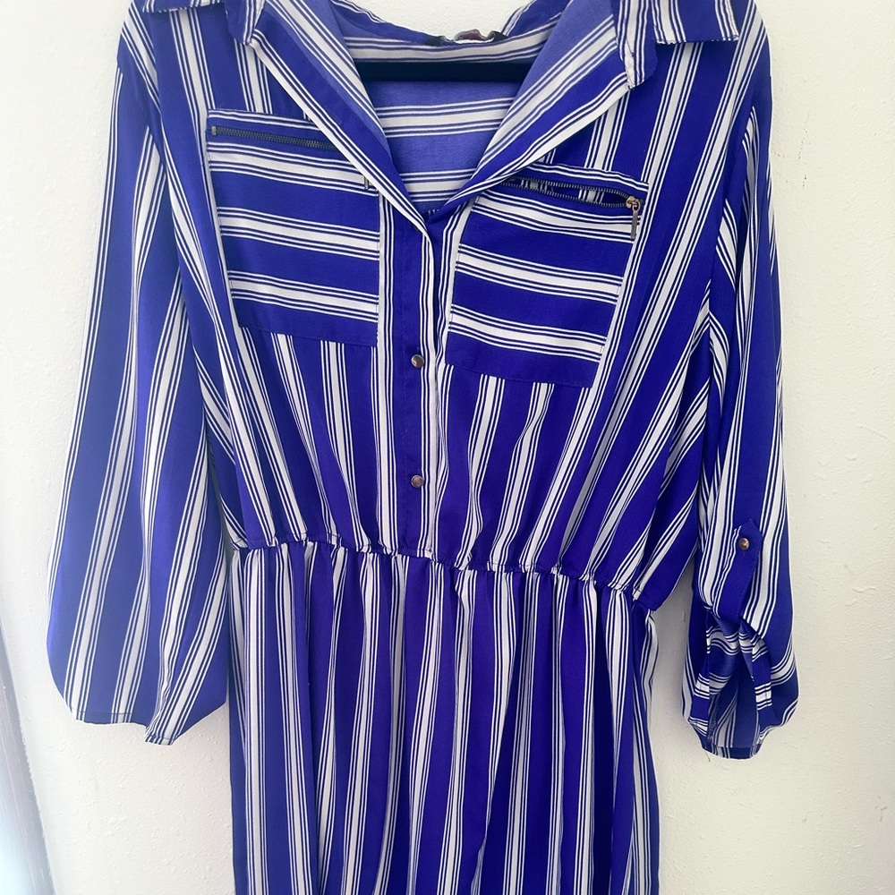 Indulge in style purple and white striped dress